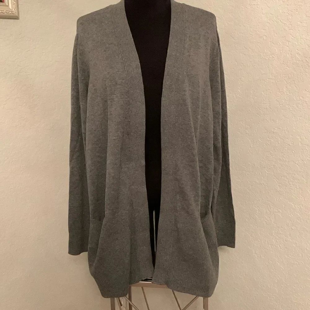 NWT Croft & Barrow Gray Cotton Blend Pockets Cardigan Open Front Size XXL P